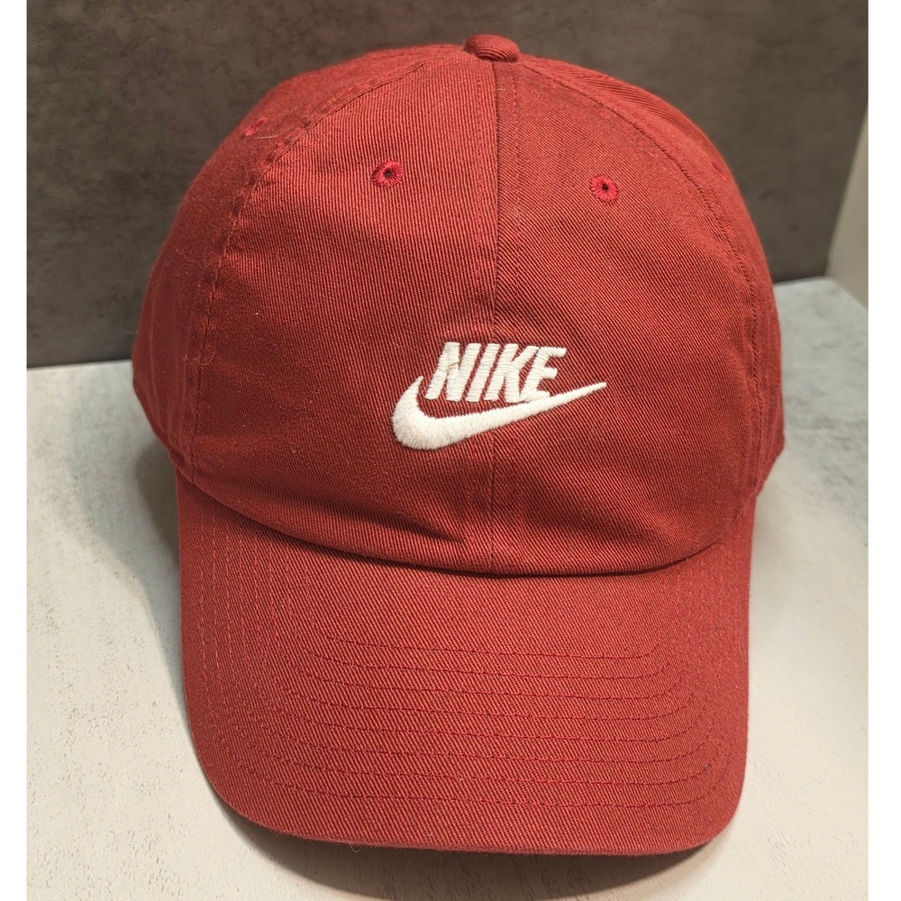 Nike Heritage86 Futura Logo Adjustable Dad Hat Red Cotton Baseball Cap 1Size